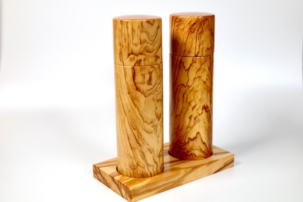 Gewürzmühlenset Pfeffer- und Salzmühle - Olive modern Steckdeckel - exklusives Geschenk – Bild 3