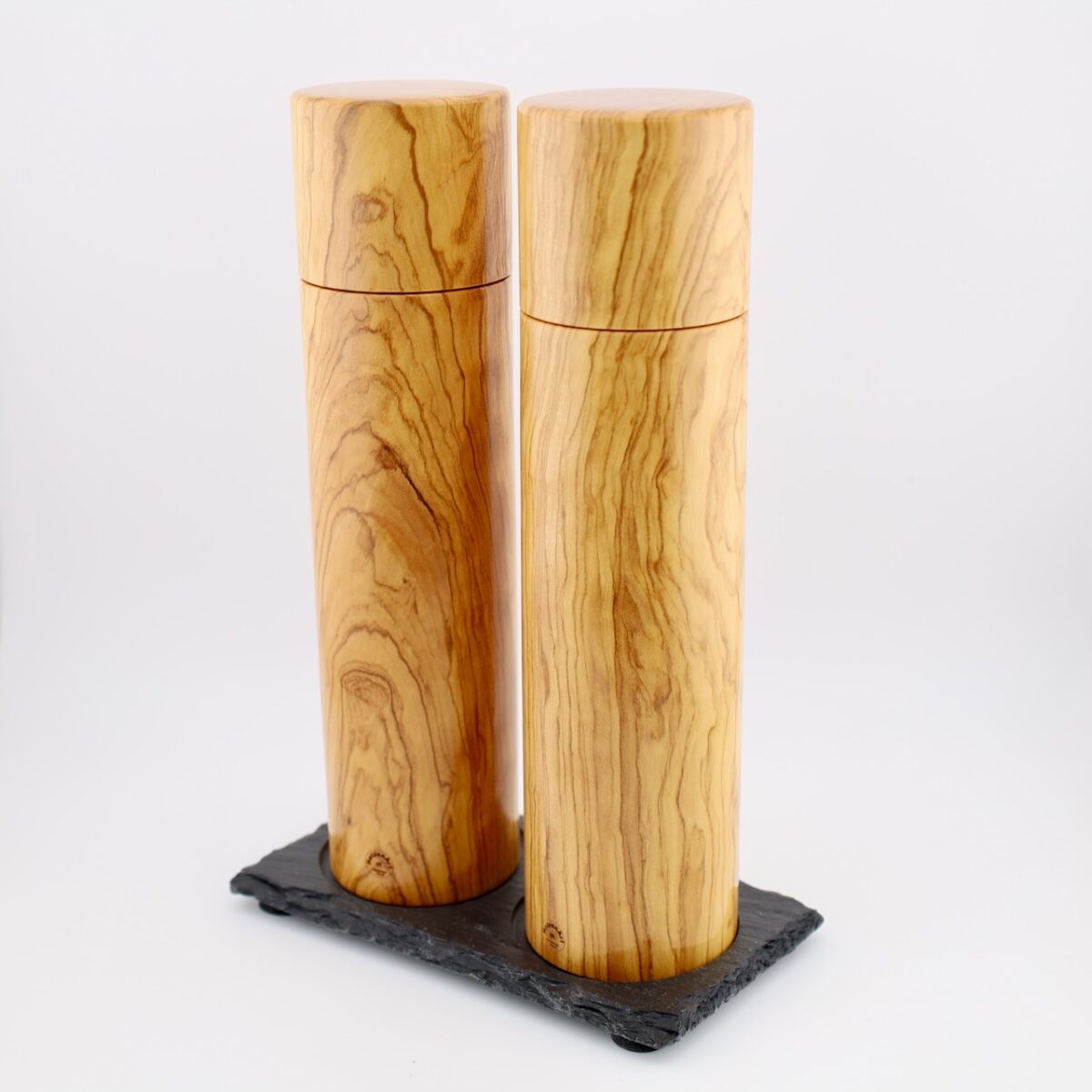 Exklusives Mühlenset Pfeffermühle und Salzmühle aus Olivenholz mit Schweizer Edelstahlmahlwerk