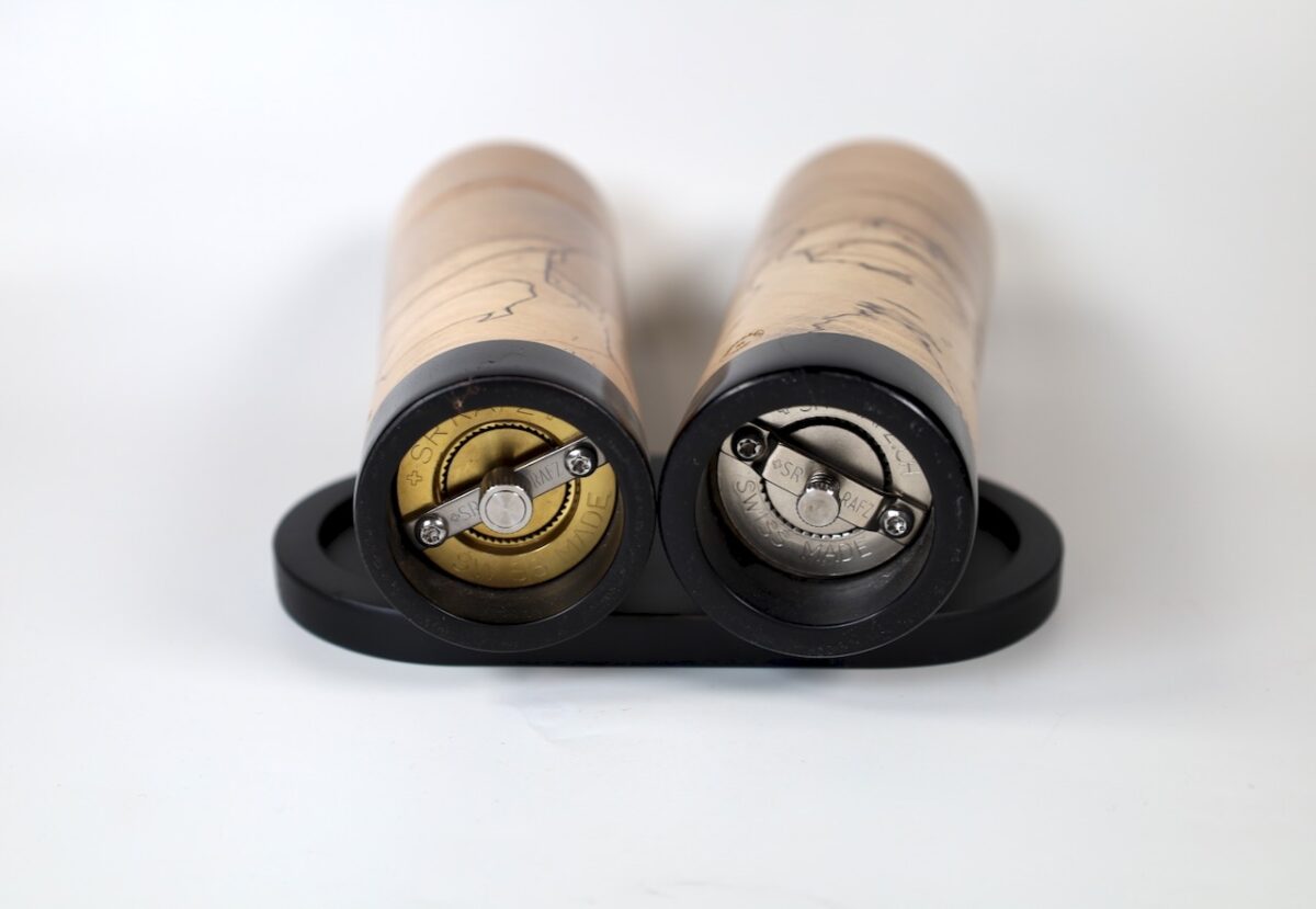 Gewürzmühlenset  Landkartenbuche Steckdeckel modern 16cm – Bild 7