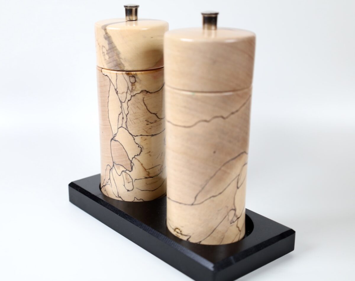 Gewürzmühlenset  gestockte Buche modern 14cm – Bild 5