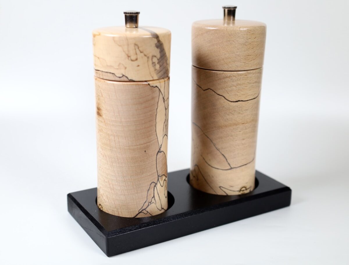 Gewürzmühlenset  gestockte Buche modern 14cm – Bild 3